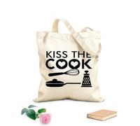 AILOONG Borsa da spiaggia in poliestere e cotone Tessuto spesso 12 once Kiss The Cook Kitchen Restaurant Pan Cooking Tools Materiale delicato sulla pelle 31x36cm Media
