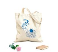 AILOONG Borsa da spiaggia in poliestere e cotone Tessuto spesso 340g/m² Astronauta dei cartoni animati che crea un palloncino di sapone a forma di pianeta Materiale delicato sulla pelle