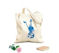 AILOONG Borsa da spiaggia in poliestere e cotone Tessuto spesso 340g/m² Modello di violino Studio musicale Strumento musicale Violino e fiori di farfalla Materiale delicato sulla pelle
