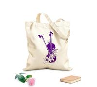 AILOONG Borsa da spiaggia in poliestere e cotone Tessuto spesso 340g/m² Modello di violino Studio musicale Strumento musicale Violino e fiori di farfalla Materiale delicato sulla pelle