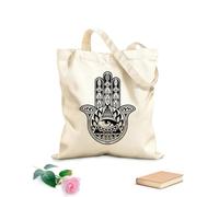 AILOONG Borsa della spesa in tela di cotone Amuleto protettivo con talismano della mano di Hamsa Tessuto spesso 12 once Utilizzabile come borsa regalo 35x40cm Grande