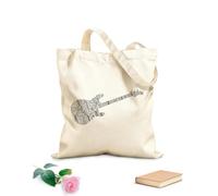 AILOONG Borsa della spesa in tela di cotone Nuvole di parole Note musicali Forma Chitarra Tessuto spesso 12 once Utilizzabile come borsa regalo 25x30cm Piccola