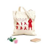 AILOONG Borsa della spesa in tela di cotone Set di armi con silhouette ninja e guerriero giapponese Tessuto spesso 340g/m² Utilizzabile come borsa regalo