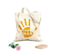 AILOONG Borsa della spesa in tela di cotone Stop alla guerra, parole di pace con l'impronta della mano Tessuto spesso 340g/m² Utilizzabile come borsa regalo