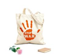 AILOONG Borsa della spesa in tela di cotone Stop alla guerra, parole di pace con l'impronta della mano Tessuto spesso 340g/m² Utilizzabile come borsa regalo