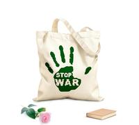 AILOONG Borsa della spesa in tela di cotone Stop alla guerra, parole di pace con l'impronta della mano Tessuto spesso 340g/m² Utilizzabile come borsa regalo
