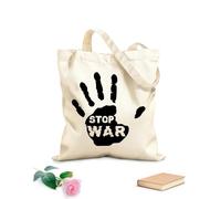 AILOONG Borsa della spesa in tela di cotone Stop alla guerra, parole di pace con l'impronta della mano Tessuto spesso 12 once Utilizzabile come borsa regalo 31x36cm Media