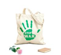 AILOONG Borsa della spesa in tela di cotone Stop alla guerra, parole di pace con l'impronta della mano Tessuto spesso 340g/m² Utilizzabile come borsa regalo