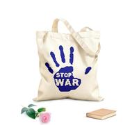 AILOONG Borsa della spesa in tela di cotone Stop alla guerra, parole di pace con l'impronta della mano Tessuto spesso 340g/m² Utilizzabile come borsa regalo
