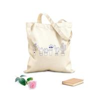 AILOONG Borsa della spesa riutilizzabile allegro cartone animato cactus divertente baffi desktop ufficio ig Tessuto spesso 340g/m² Scritta personalizzabile