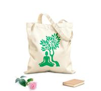 AILOONG Borsa della spesa riutilizzabile Buddha Tree Blossom Yoga Meditazione Rilassamento OM Zen Tessuto spesso 340g/m² Scritta personalizzabile
