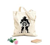 AILOONG Borsa della spesa riutilizzabile Capitano della nave volante pirata mare Tessuto spesso 12 once Scritta personalizzabile 31x36cm Media