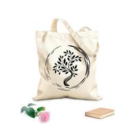 AILOONG Borsa della spesa riutilizzabile Cerchio Enso Albero Asiatico Buddismo Albero della Vita Tessuto spesso 12 once Scritta personalizzabile 25x30cm Piccola