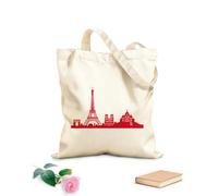 AILOONG Borsa della spesa riutilizzabile Città del mondo Parigi Attrazioni Torre Eiffel Arco Cattedrale Tessuto spesso 340g/m² Scritta personalizzabile