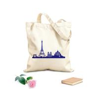 AILOONG Borsa della spesa riutilizzabile Città del mondo Parigi Attrazioni Torre Eiffel Arco Cattedrale Tessuto spesso 340g/m² Scritta personalizzabile