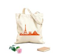 AILOONG Borsa della spesa riutilizzabile Città del mondo Parigi Attrazioni Torre Eiffel Arco Cattedrale Tessuto spesso 340g/m² Scritta personalizzabile