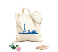AILOONG Borsa della spesa riutilizzabile Città del mondo Parigi Attrazioni Torre Eiffel Arco Cattedrale Tessuto spesso 340g/m² Scritta personalizzabile