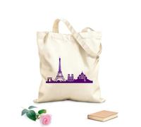 AILOONG Borsa della spesa riutilizzabile Città del mondo Parigi Attrazioni Torre Eiffel Arco Cattedrale Tessuto spesso 340g/m² Scritta personalizzabile