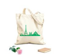 AILOONG Borsa della spesa riutilizzabile Città del mondo Parigi Attrazioni Torre Eiffel Arco Cattedrale Tessuto spesso 340g/m² Scritta personalizzabile