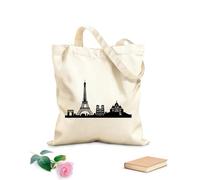 AILOONG Borsa della spesa riutilizzabile Città del mondo Parigi Attrazioni Torre Eiffel Arco Cattedrale Tessuto spesso 12 once Scritta personalizzabile 25x30cm Piccola