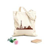 AILOONG Borsa della spesa riutilizzabile Città del mondo Parigi Attrazioni Torre Eiffel Arco Cattedrale Tessuto spesso 340g/m² Scritta personalizzabile