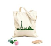 AILOONG Borsa della spesa riutilizzabile Città del mondo Parigi Attrazioni Torre Eiffel Arco Cattedrale Tessuto spesso 340g/m² Scritta personalizzabile