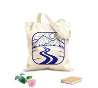 AILOONG Borsa della spesa riutilizzabile Emblema del turismo montano Viaggio su strada Tessuto spesso 340g/m² Scritta personalizzabile