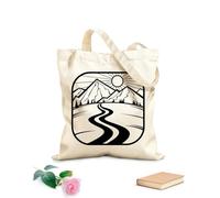 AILOONG Borsa della spesa riutilizzabile Emblema del turismo montano Viaggio su strada Tessuto spesso 12 once Scritta personalizzabile 31x36cm Media