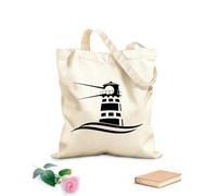 AILOONG Borsa della spesa riutilizzabile Faro Luce Onde Mare Marino Oceano Spiaggia Casa Tessuto spesso 12 once Scritta personalizzabile 35x40cm Grande