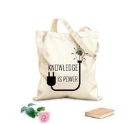 AILOONG Borsa della spesa riutilizzabile La conoscenza è potere - Frase motivazionale - Idea cerebrale Tessuto spesso 12 once Scritta personalizzabile 25x30cm Piccola