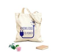 AILOONG Borsa della spesa riutilizzabile La conoscenza è potere - Frase motivazionale - Idea cerebrale Tessuto spesso 340g/m² Scritta personalizzabile