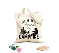 AILOONG Borsa della spesa riutilizzabile La vita è migliore intorno al campeggio Phrase Camp Tessuto spesso 12 once Scritta personalizzabile 31x36cm Media