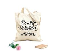 AILOONG Borsa della spesa riutilizzabile Lettering Be Wild Wonder Mountains Freedom Tessuto spesso 12 once Scritta personalizzabile 25x30cm Piccola
