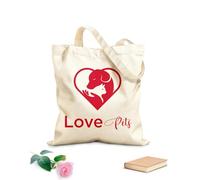 AILOONG Borsa della spesa riutilizzabile Logo del negozio Love Pets, salone di bellezza e toelettatura Tessuto spesso 340g/m² Scritta personalizzabile