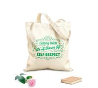 AILOONG Borsa della spesa riutilizzabile Mangiare sano Parole Home Mangiare bene Tessuto spesso 340g/m² Scritta personalizzabile