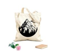 AILOONG Borsa della spesa riutilizzabile Montagna naturale con abeti e paesaggio Tessuto spesso 12 once Scritta personalizzabile 31x36cm Media