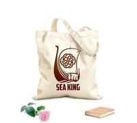 AILOONG Borsa della spesa riutilizzabile Nave vichinga Re marinai onde del mare Tessuto spesso 340g/m² Scritta personalizzabile