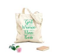 AILOONG Borsa della spesa riutilizzabile Sembri una ragazza, comportati come una signora, pensa come un uomo, lavora come un capo Tessuto spesso 340g/m² Scritta personalizzabile