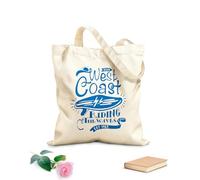 AILOONG Borsa della spesa riutilizzabile Serf Serfing West Coast Cavalcando le onde dell'oceano Tessuto spesso 340g/m² Scritta personalizzabile