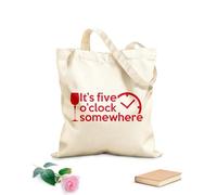 AILOONG Borsa della spesa riutilizzabile Sono le cinque da qualche parte - Frase dell'ora Tessuto spesso 340g/m² Scritta personalizzabile