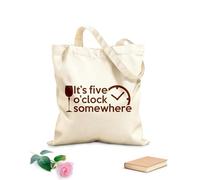 AILOONG Borsa della spesa riutilizzabile Sono le cinque da qualche parte - Frase dell'ora Tessuto spesso 340g/m² Scritta personalizzabile