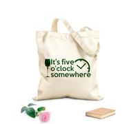 AILOONG Borsa della spesa riutilizzabile Sono le cinque da qualche parte - Frase dell'ora Tessuto spesso 340g/m² Scritta personalizzabile