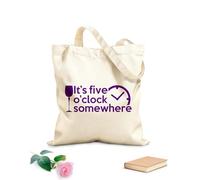 AILOONG Borsa della spesa riutilizzabile Sono le cinque da qualche parte - Frase dell'ora Tessuto spesso 340g/m² Scritta personalizzabile