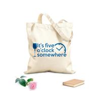 AILOONG Borsa della spesa riutilizzabile Sono le cinque da qualche parte - Frase dell'ora Tessuto spesso 340g/m² Scritta personalizzabile