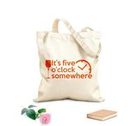 AILOONG Borsa della spesa riutilizzabile Sono le cinque da qualche parte - Frase dell'ora Tessuto spesso 340g/m² Scritta personalizzabile