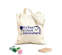 AILOONG Borsa della spesa riutilizzabile Sono le cinque da qualche parte - Frase dell'ora Tessuto spesso 340g/m² Scritta personalizzabile