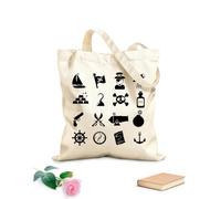 AILOONG Borsa della spesa riutilizzabile Tessuto spesso 12 once Icona della ruota dei pirati, nave da mare, navigazione marina Scritta personalizzabile 25x30cm Piccola