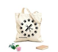 AILOONG Borsa della spesa riutilizzabile Tessuto spesso 12 once Modelli di impronte di zampe di animali per toelettatura di negozi di animali Scritta personalizzabile 25x30cm Piccola