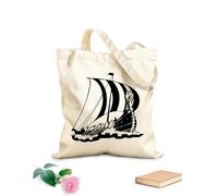 AILOONG Borsa della spesa riutilizzabile Tessuto spesso 12 once Nave vichinga Drakkar stile oceanico del Medioevo Scritta personalizzabile 35x40cm Grande