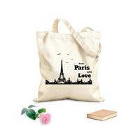 AILOONG Borsa della spesa riutilizzabile Tessuto spesso 12 once Silhouette della città di Parigi con frase d'amore Francia Scritta personalizzabile 25x30cm Piccola